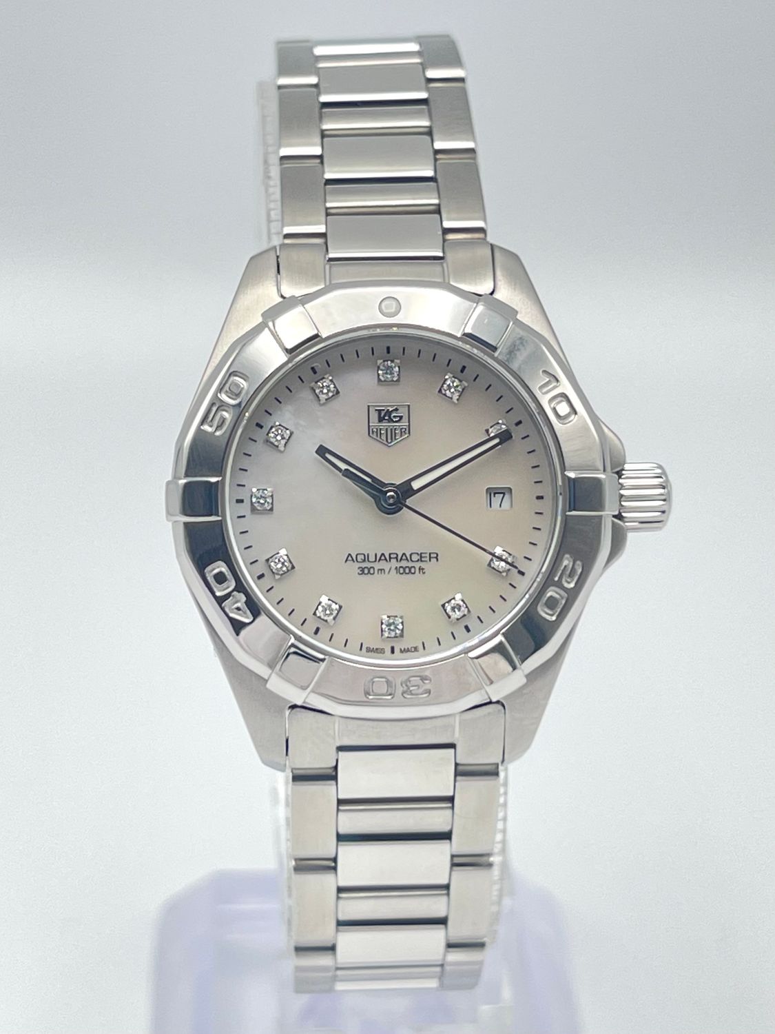 Tag Heuer Aquaracer WAY1413 27mm MOP Diamond Dial Stainless Bezel Papers