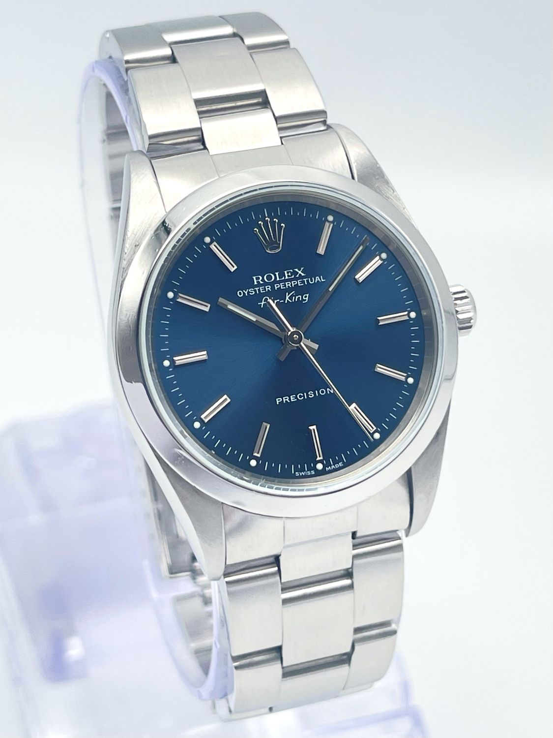 Rolex Air-King 14000 34mm Blue Baton Dial Smooth Bezel Oyster Papers