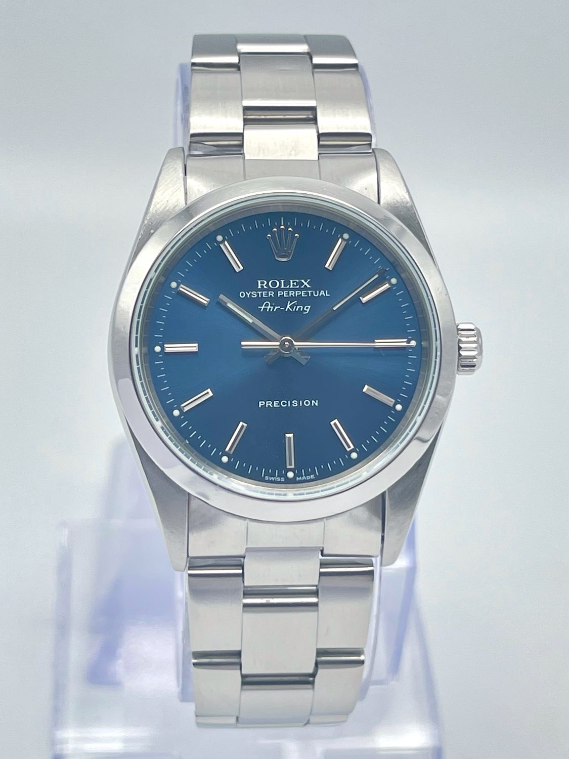 Rolex Air-King 14000 34mm Blue Baton Dial Smooth Bezel Oyster Papers