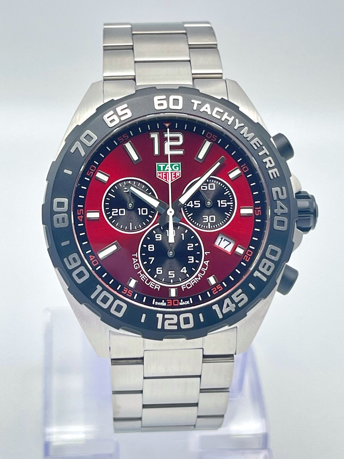 Tag Heuer Formula 1 CAZ101AN 43mm Chronograph Red Dial Quartz Stainless Papers