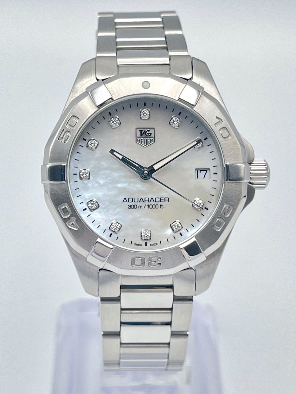 Tag Heuer Aquaracer WAY1313 32mm MOP Diamond Dial Stainless Bezel Papers
