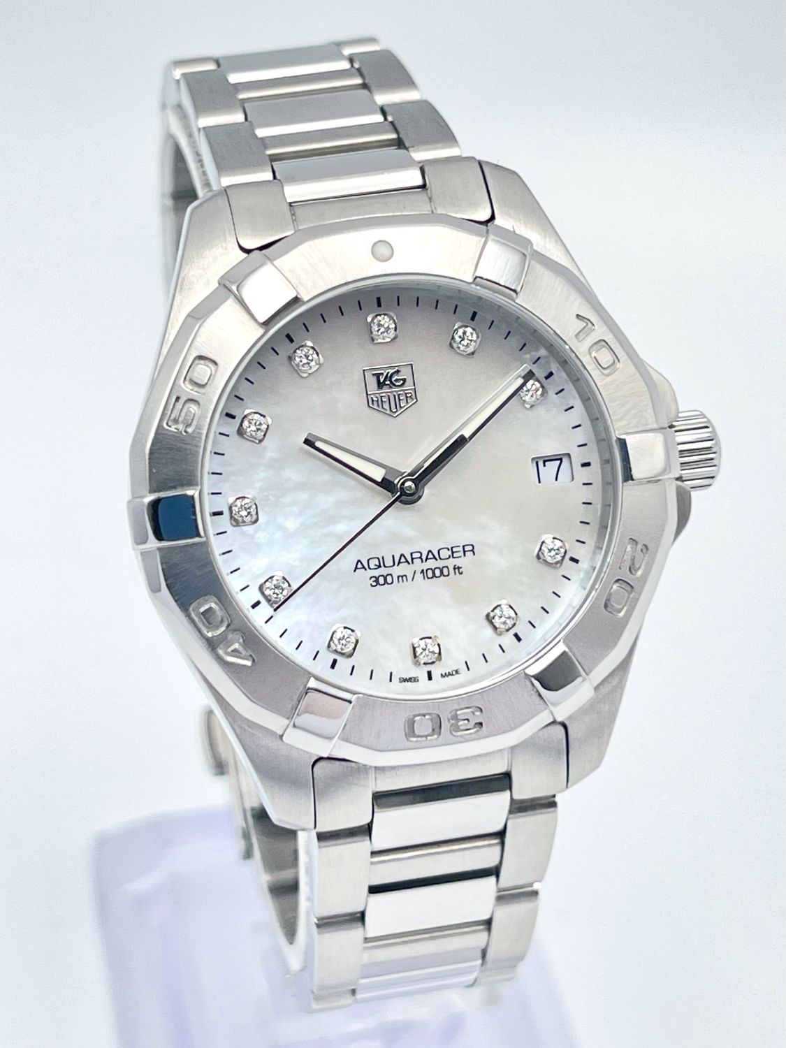 Tag Heuer Aquaracer WAY1313 32mm MOP Diamond Dial Stainless Bezel Papers