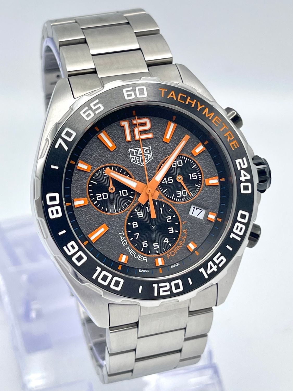 Tag Heuer Formula 1 CAZ101AH 43mm Chronograph Grey Dial Orange Markers Papers
