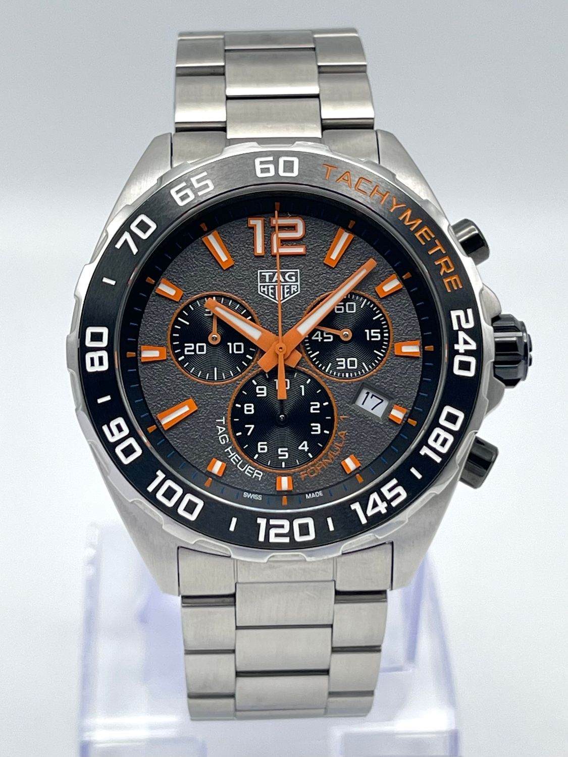 Tag Heuer Formula 1 CAZ101AH 43mm Chronograph Grey Dial Orange Markers Papers