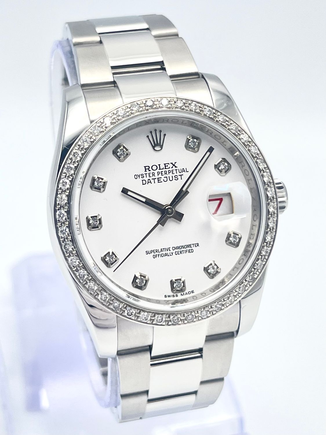 Rolex Datejust 116200 36mm White Diamond Dial &amp; Diamond Bezel Oyster Box