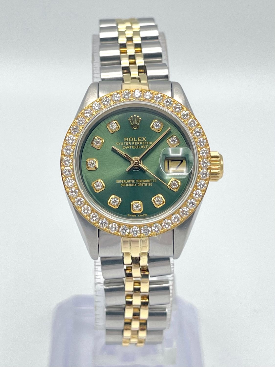 Rolex Datejust 26mm 6917 Olive Diamond Dial Diamond Bezel Bi Metal Jubilee Box