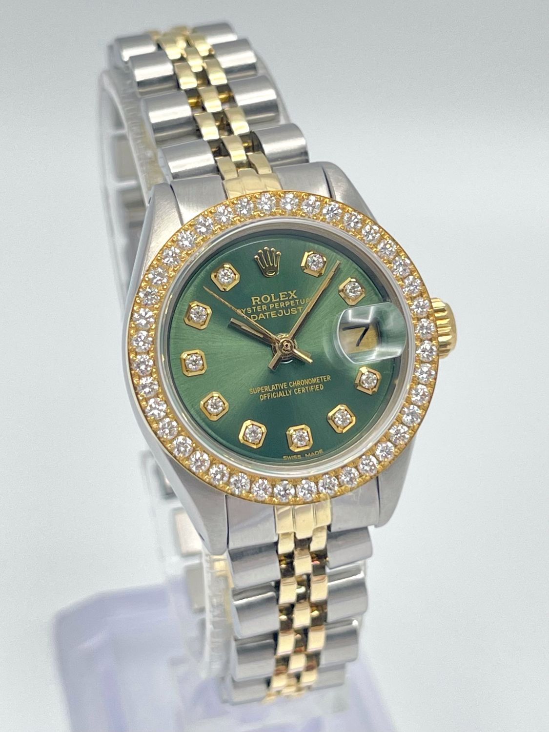 Rolex Datejust 26mm 6917 Olive Diamond Dial Diamond Bezel Bi Metal Jubilee Box