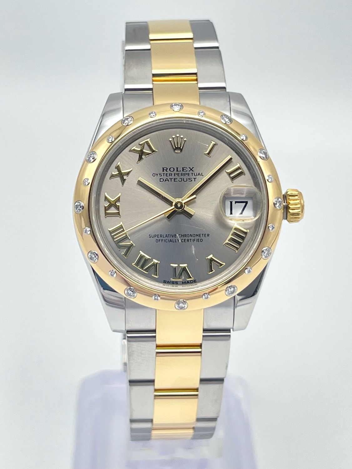 Rolex Datejust 31mm 178343 Grey Roman Dial Scattered Diamond Bezel RBR Papers