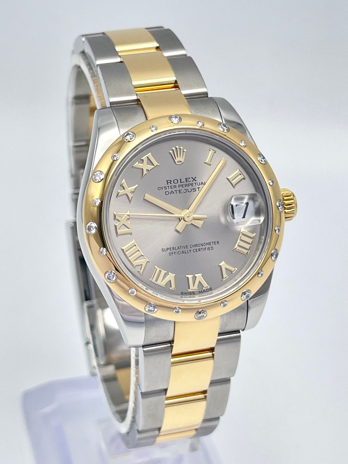 Rolex Datejust 31mm 178343 Grey Roman Dial Scattered Diamond Bezel RBR Papers