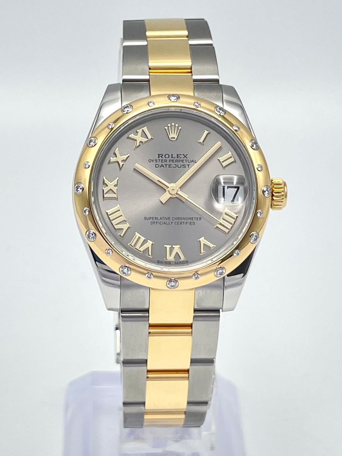 Rolex Datejust 31mm 178343 Grey Roman Dial Scattered Diamond Bezel RBR Papers