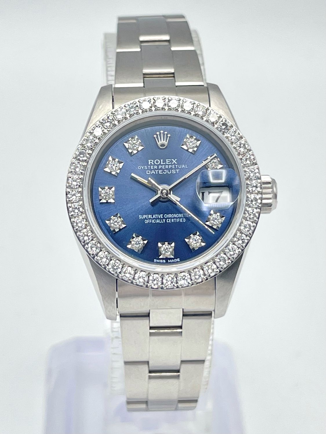 Rolex Datejust Ladies 26mm 69240 Blue Diamond Dial Diamond Bezel Oyster