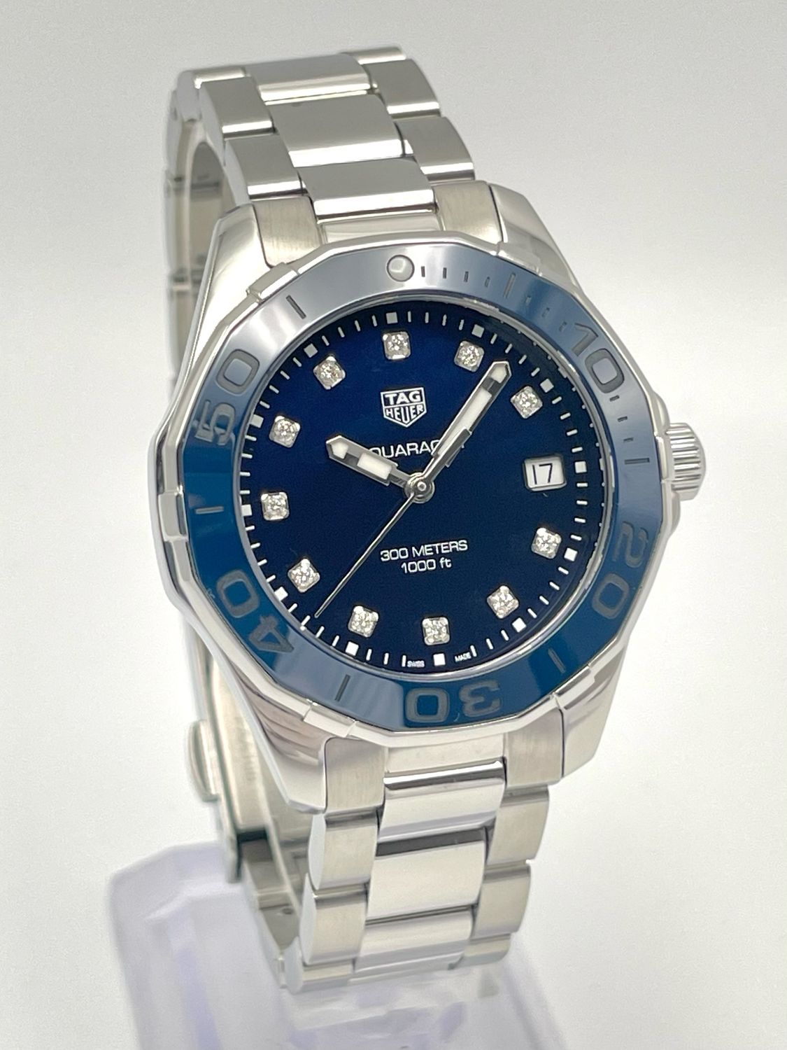 Tag Heuer Aquaracer WAY131L 35mm Blue MOP Diamond Dial Blue Bezel Quartz Papers
