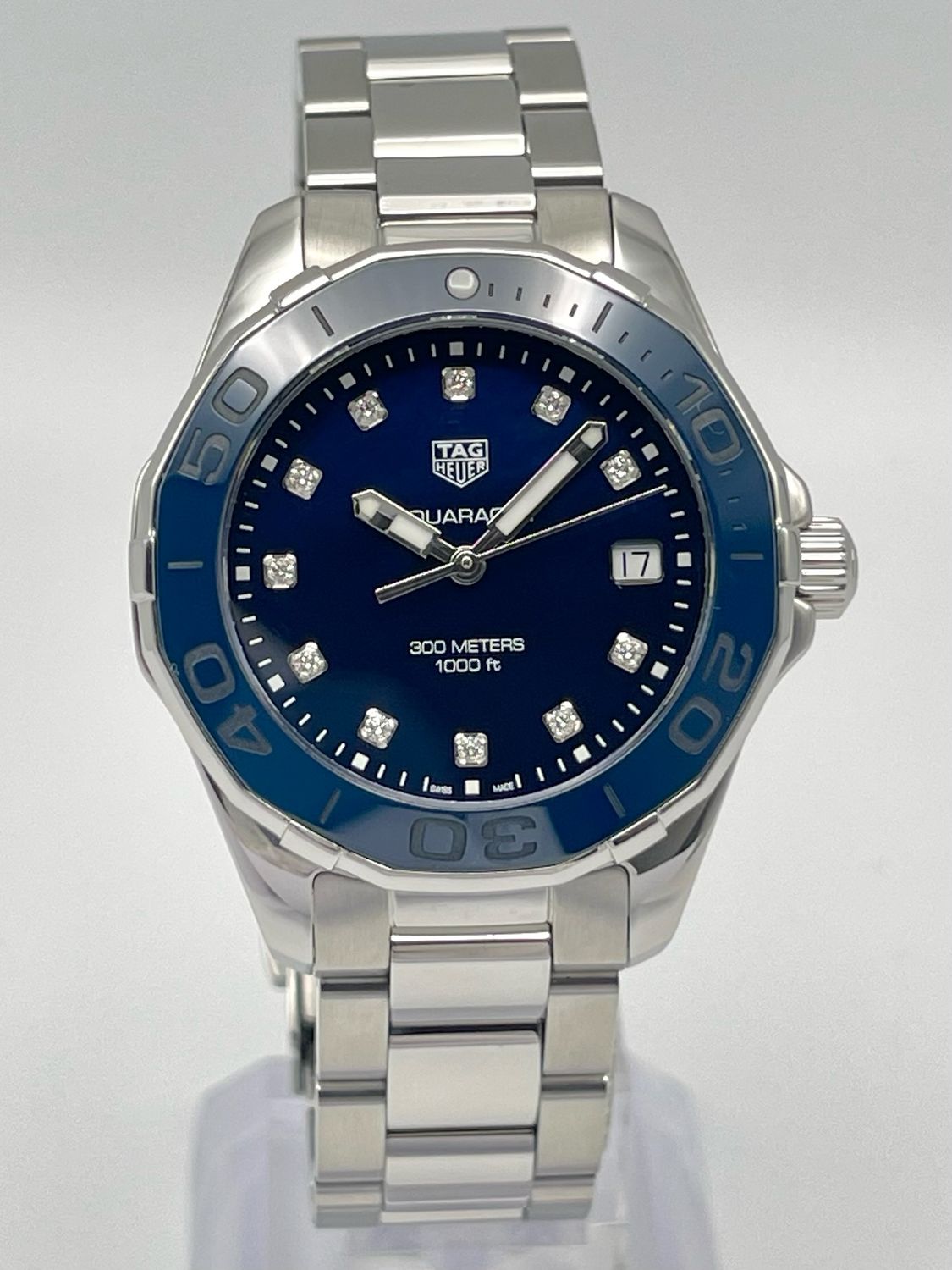 Tag Heuer Aquaracer WAY131L 35mm Blue MOP Diamond Dial Blue Bezel Quartz Papers