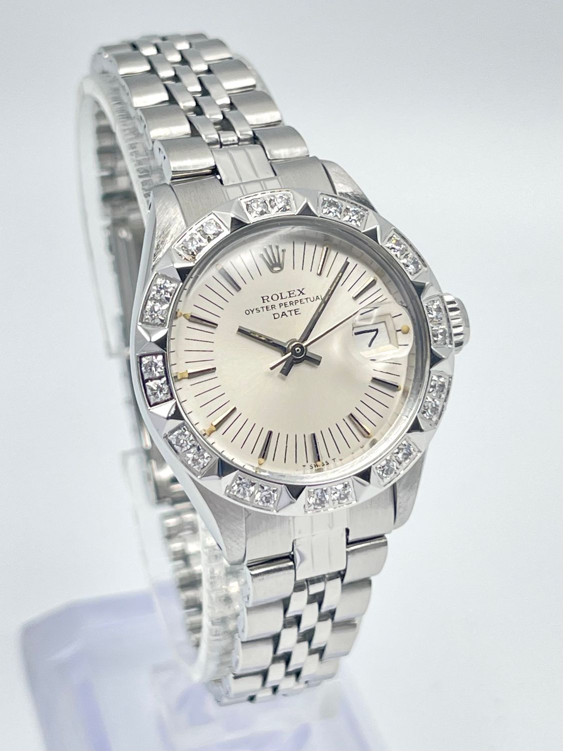 Rolex Datejust 26mm 6917 Silver Stick Dial Custom Bezel Jubilee Box