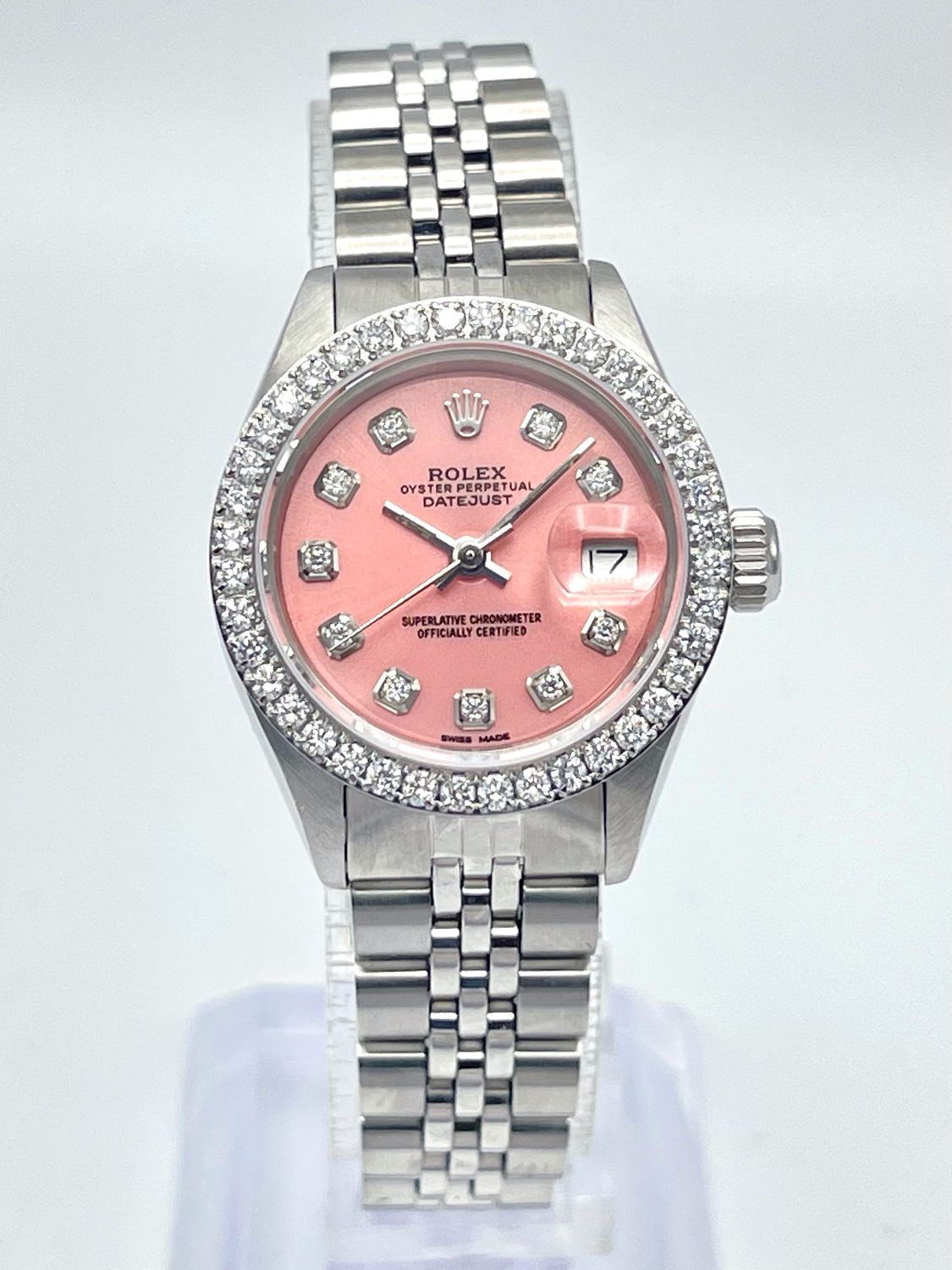 Rolex Datejust Ladies 26mm 6924 Pink Diamond Dial &amp; Diamond Bezel Jubilee Box