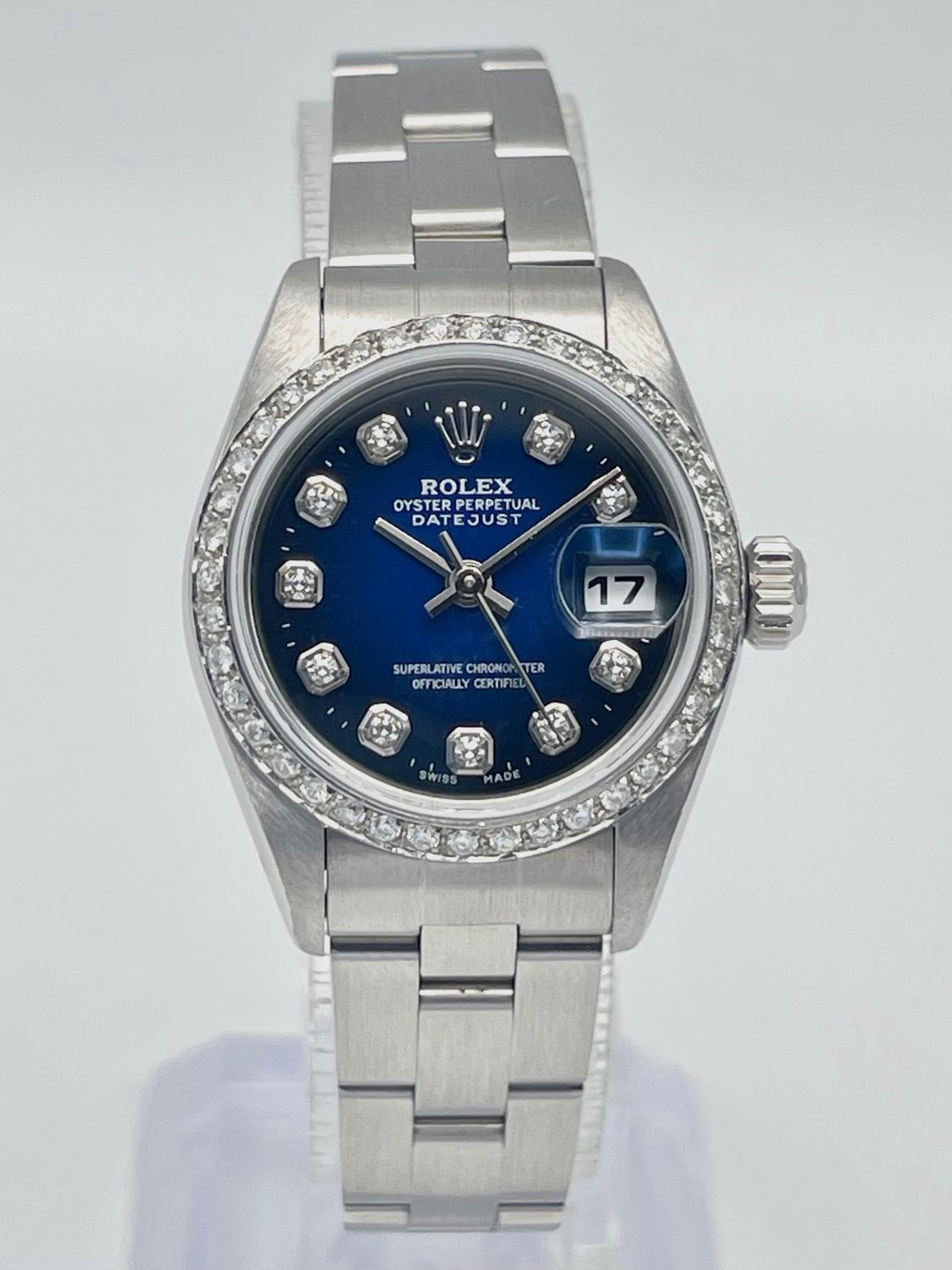 Rolex Datejust Ladies 26mm 69160 Blue Vignette Diamond Dial Diamond Bezel Papers