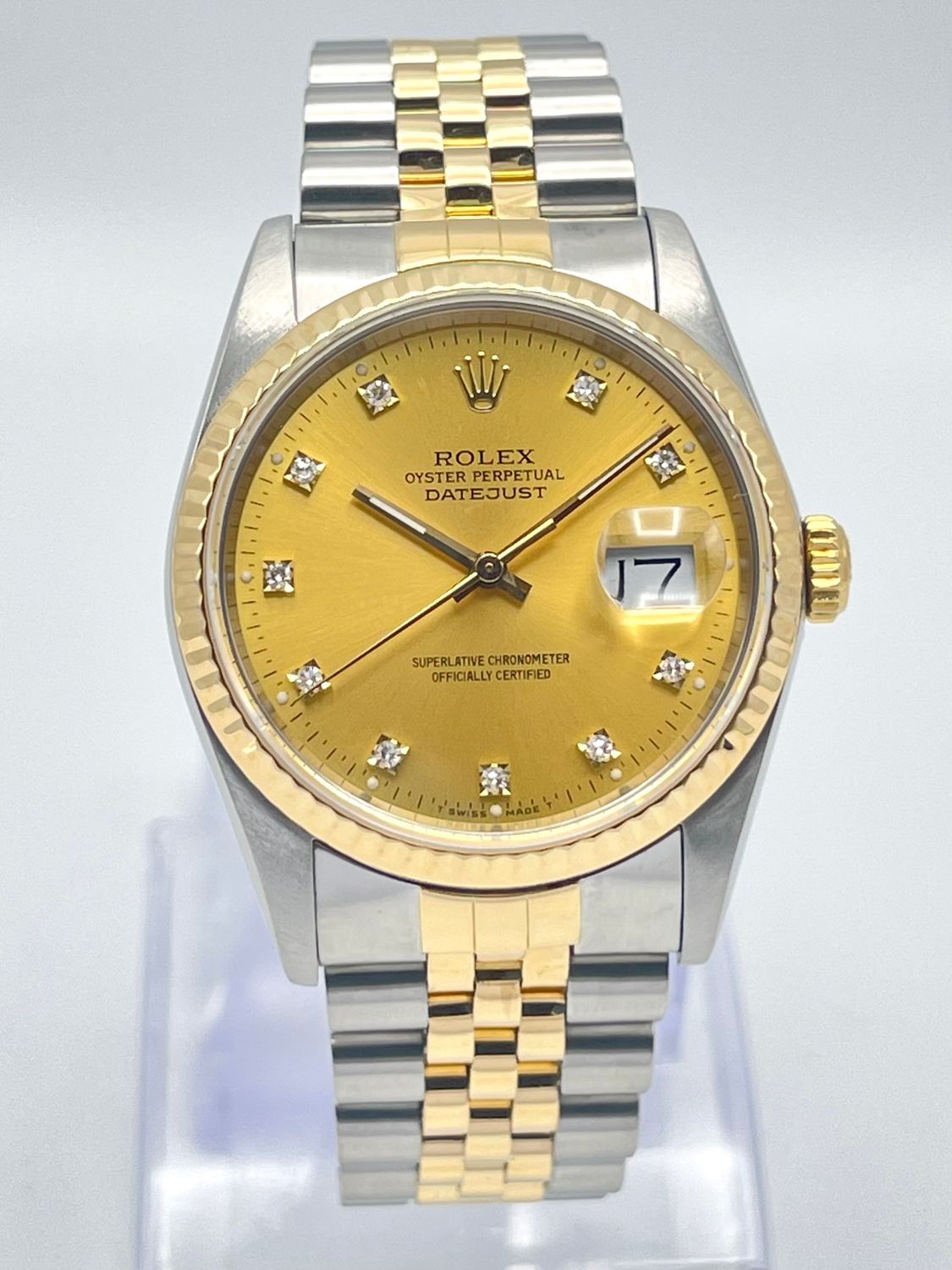 Rolex Datejust 16233 36mm Factory Champagne Diamond Dial Jubilee Fluted Bezel