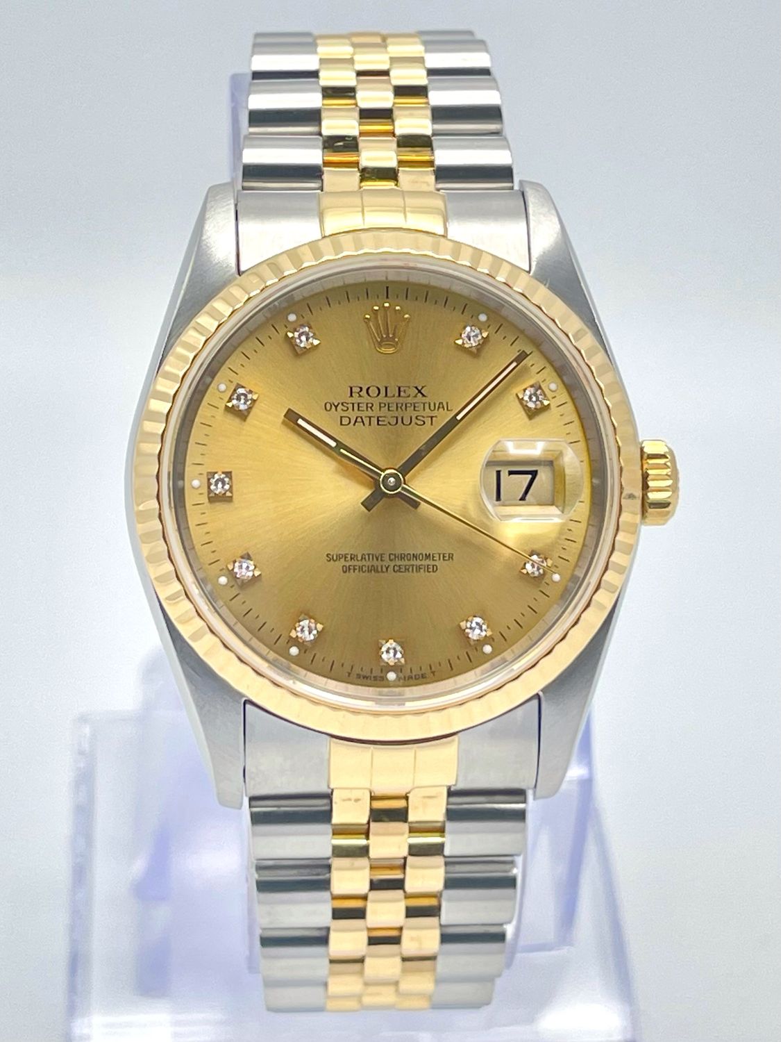 Rolex Datejust 16233 36mm Factory Champagne Diamond Dial Jubilee Fluted Bezel