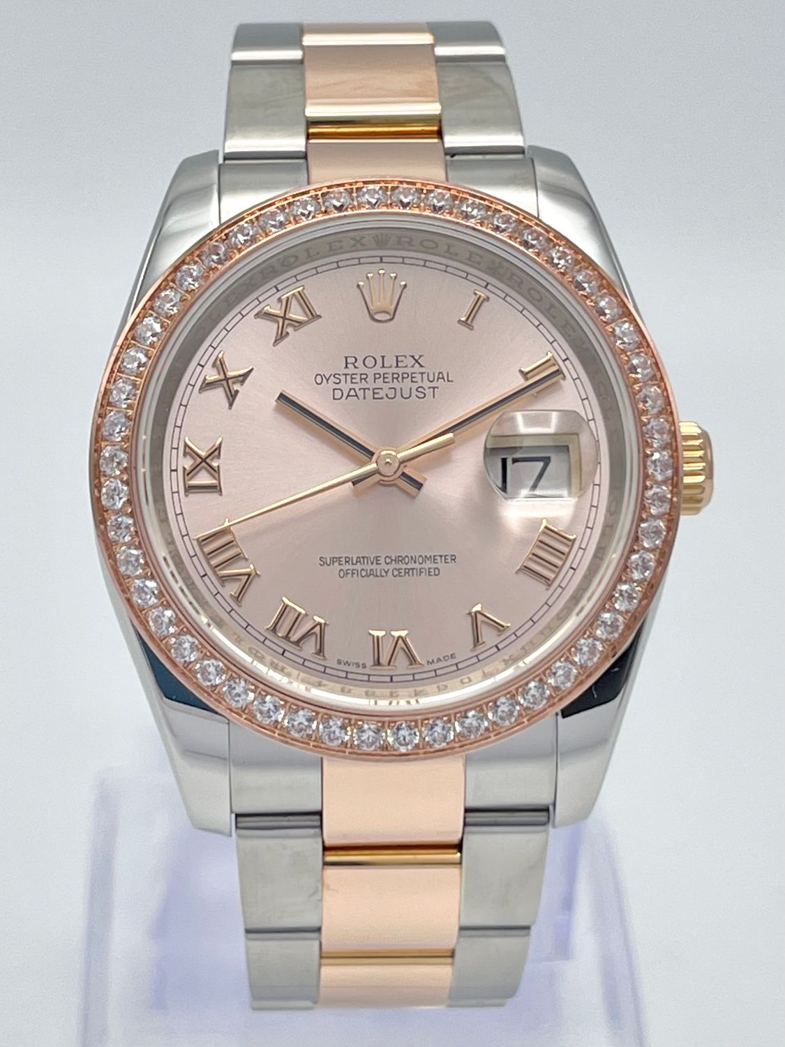 Rolex Datejust Ladies 36mm 116201 Pink Dial Custom Bezel Rose Gold Oyster Box