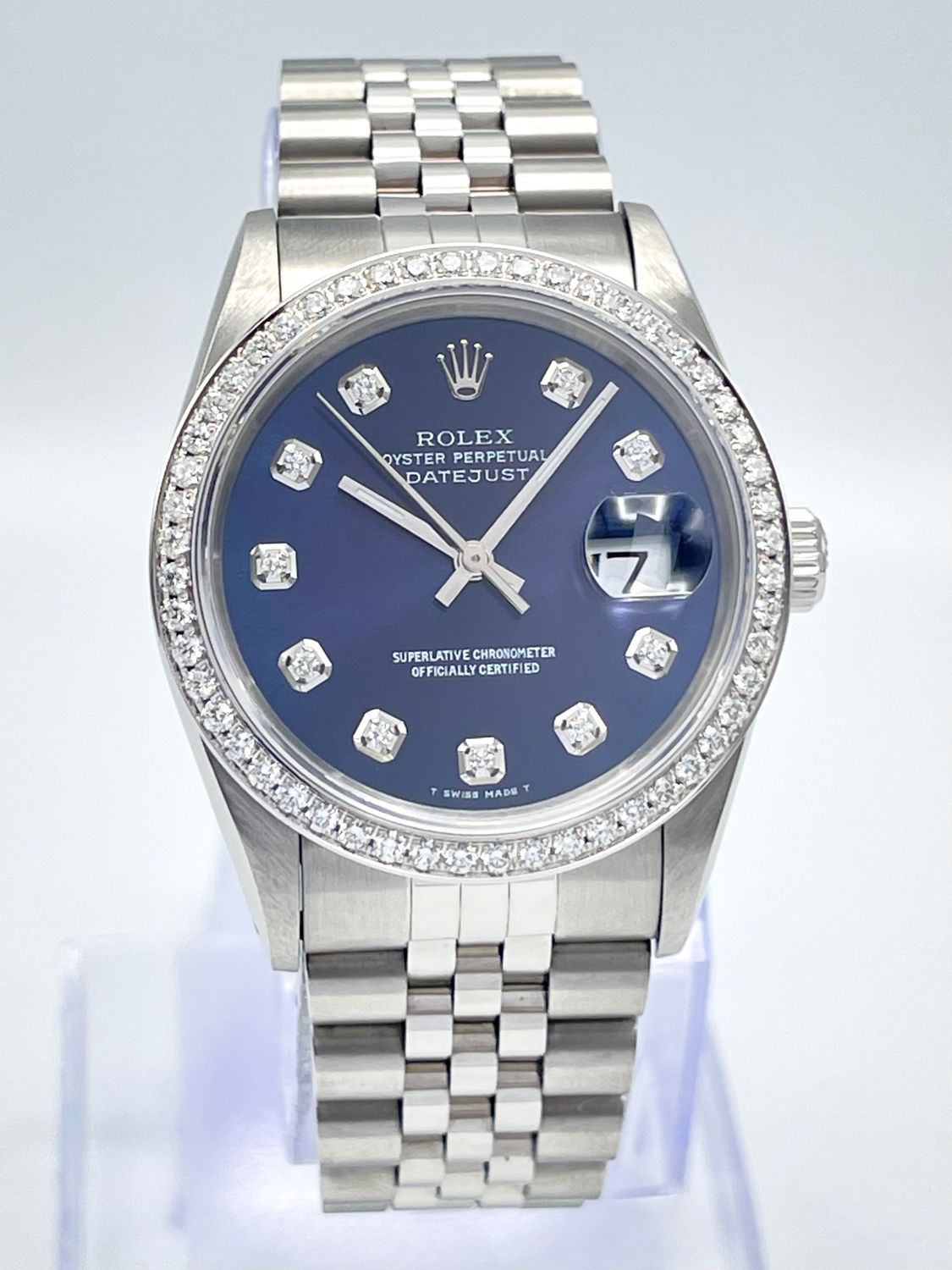 Rolex Datejust 16234 36mm Blue Diamond Dial Diamond Bezel Jubilee Box