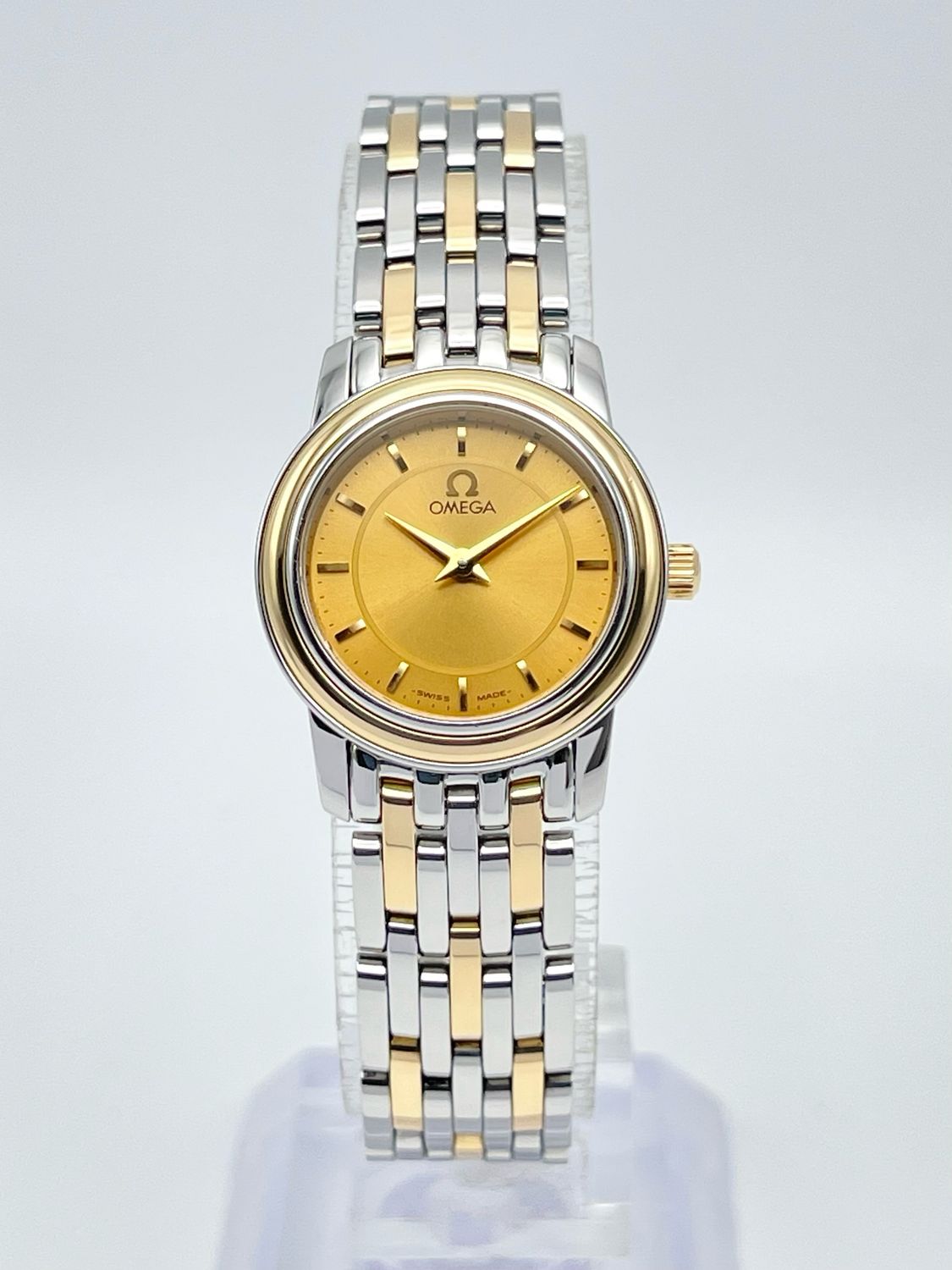 Omega De Ville 4370.71 Champagne Dial 22mm Yellow Gold Steel Quartz Petite Box