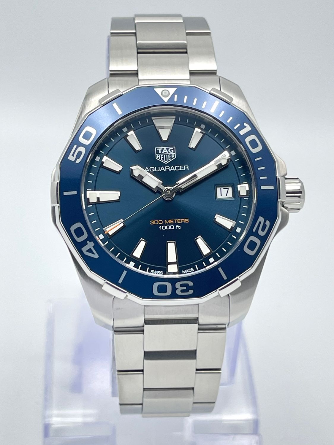 Tag Heuer Aquaracer WAY111C 41mm Blue Baton Dial Blue Bezel Quartz Steel Papers