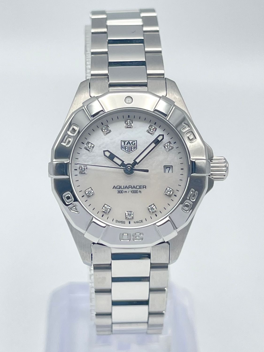 Tag Heuer Aquaracer WBD1414 27mm MOP Diamond Dial Stainless Bezel Papers