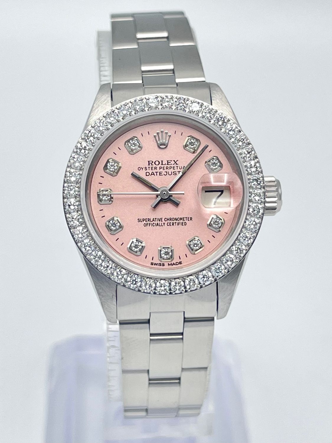Ladies Rolex Datejust 26mm 6916 Pink Diamond Dial Diamond Bezel Oyster Box