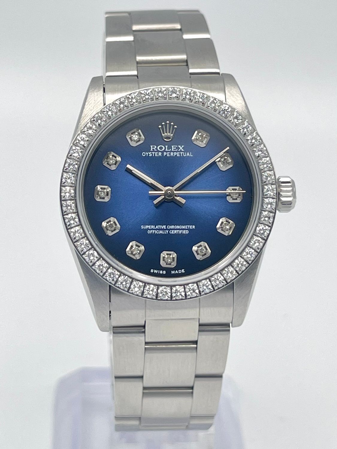Rolex Oyster Perpetual 31mm 67514 Blue Vignette Diamond Dial Diamond Bezel Box