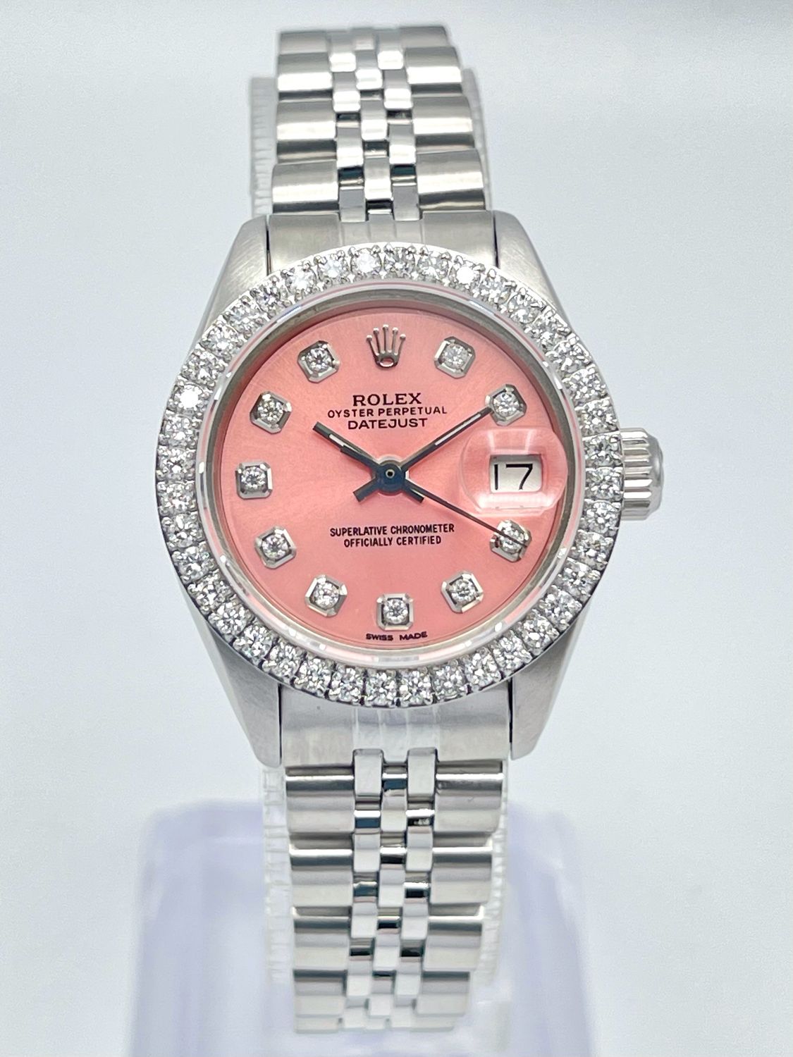 Rolex Datejust 26mm 6917 Pink Diamond Dial Diamond Bezel Stainless Jubilee Box