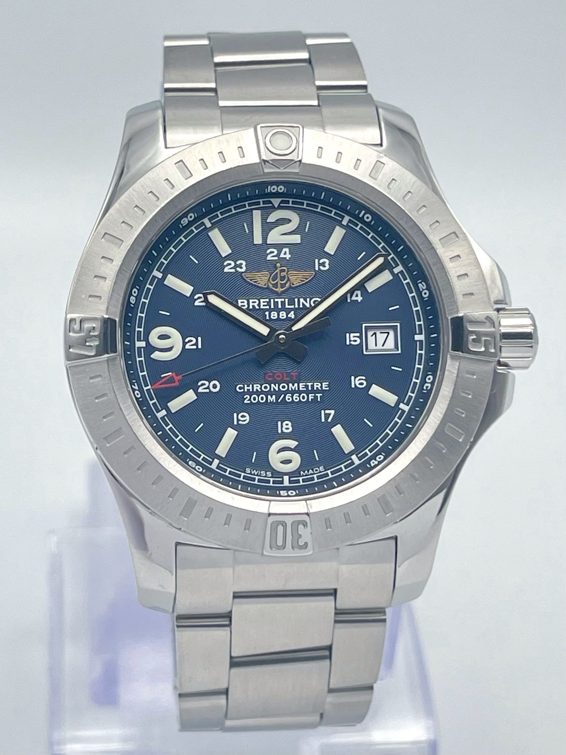 Breitling Colt 44mm Blue Dial A74388 Steel Bracelet Quartz Box &amp; Papers 2014