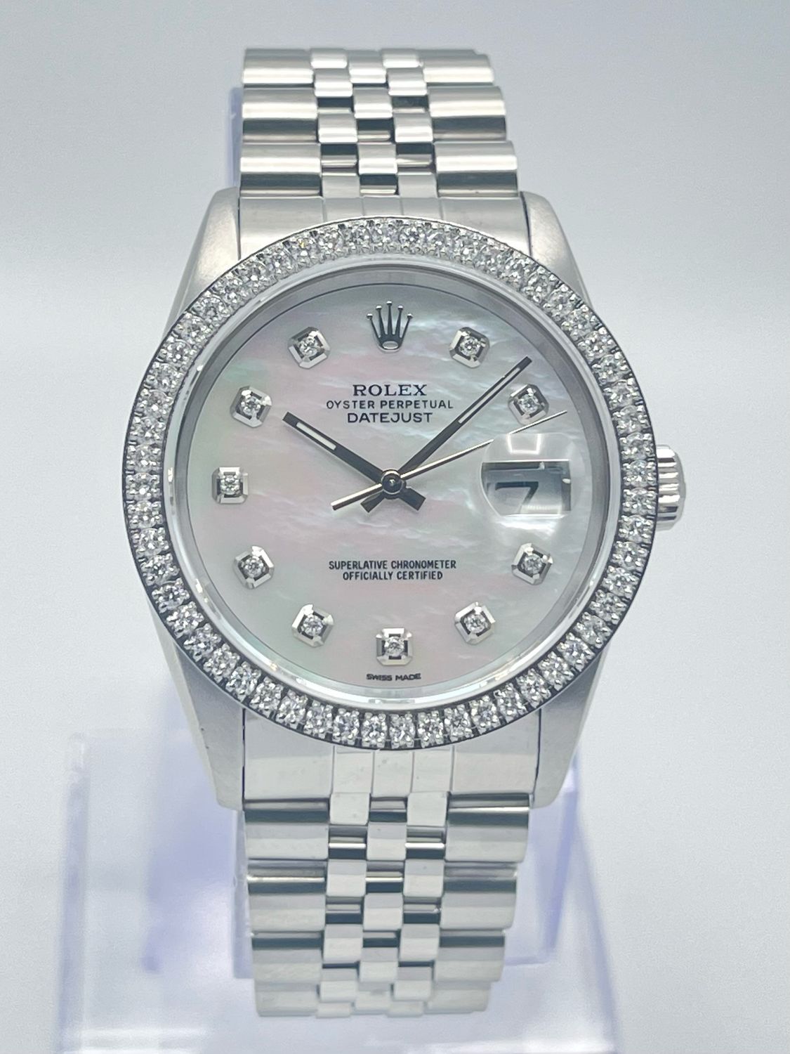 Rolex Datejust 16234 36mm Mother of Pearl Diamond Dial Diamond Bezel Jubilee Box