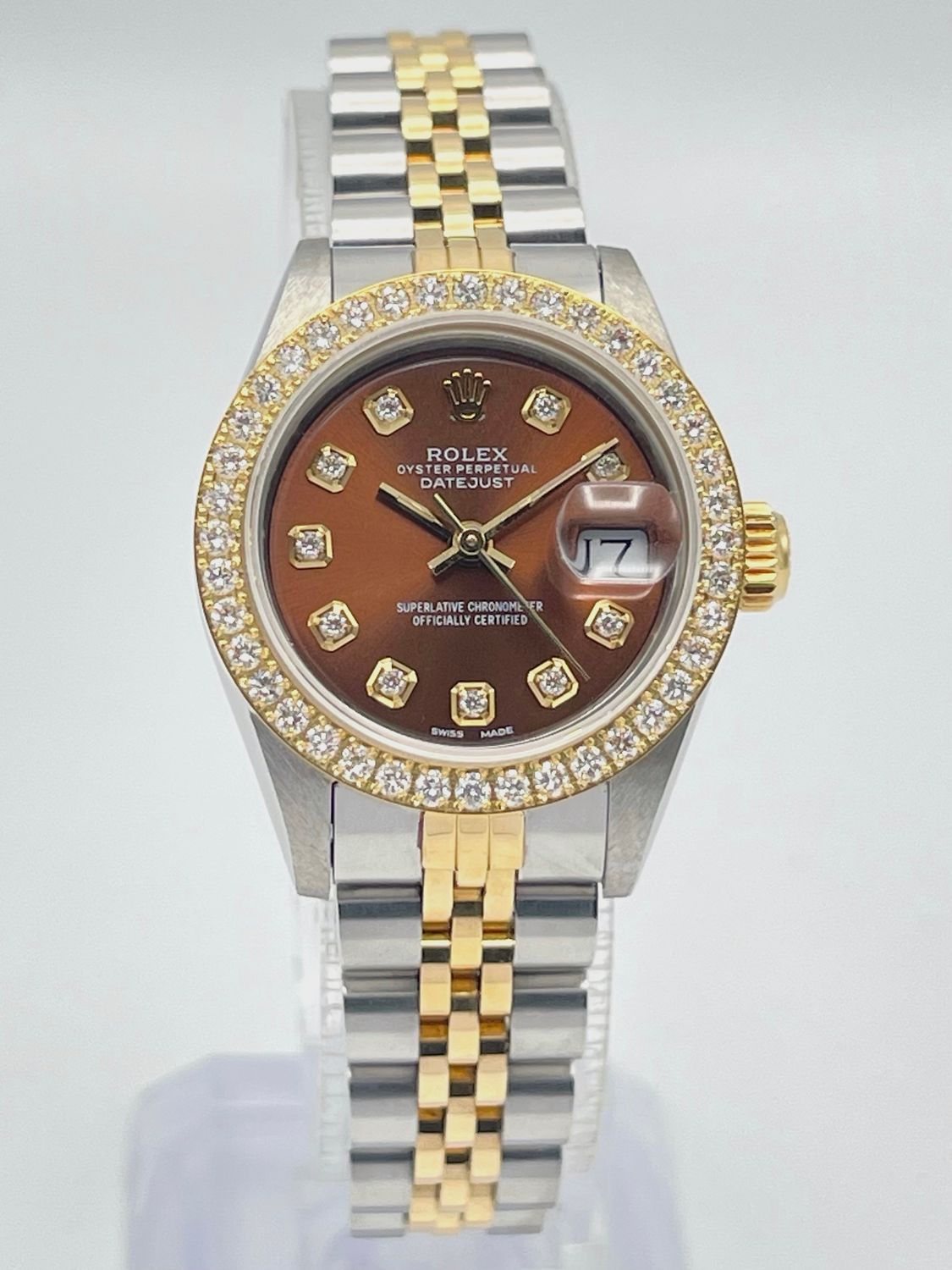 Rolex Datejust 26mm 69173 Chocolate Brown Diamond Dial Diamond Bezel Two Tone