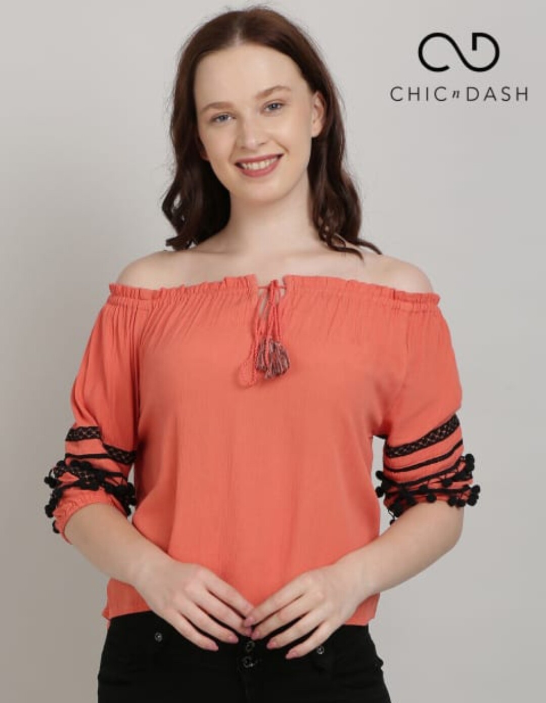 Chic and dash Offshoulder top with sleeve tap for women