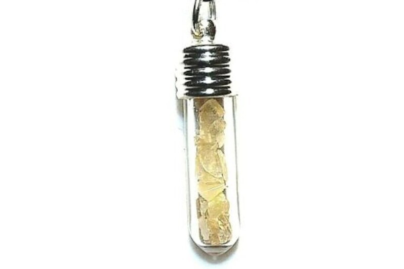 Manifestation Powerful Libyan Desert Glass &amp; Herkimer Crystal Glass Vial Pendant