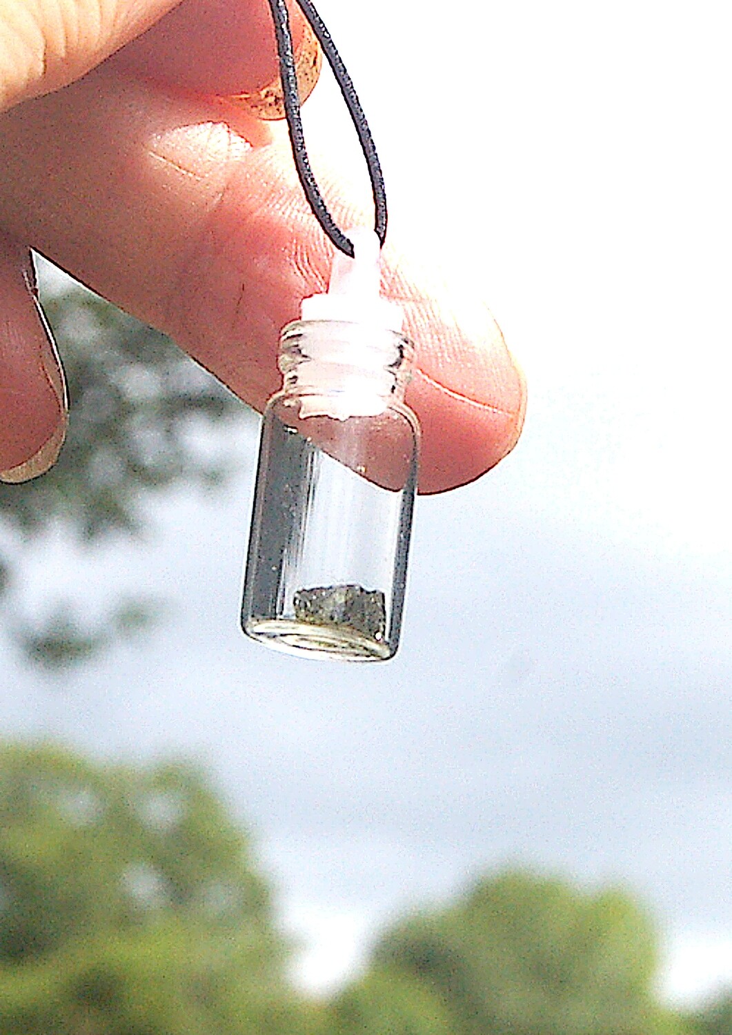 1 & 1/4" Tiny Moldavite Crystal Spell Bottle Pendant Authentic Cosmic Critters