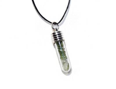 Powerful Moldavite and Herkimer Crystal Glass Vial Pendant - Genuine Authentic = Higher Consciousness - Ascension = Gift Wrapped