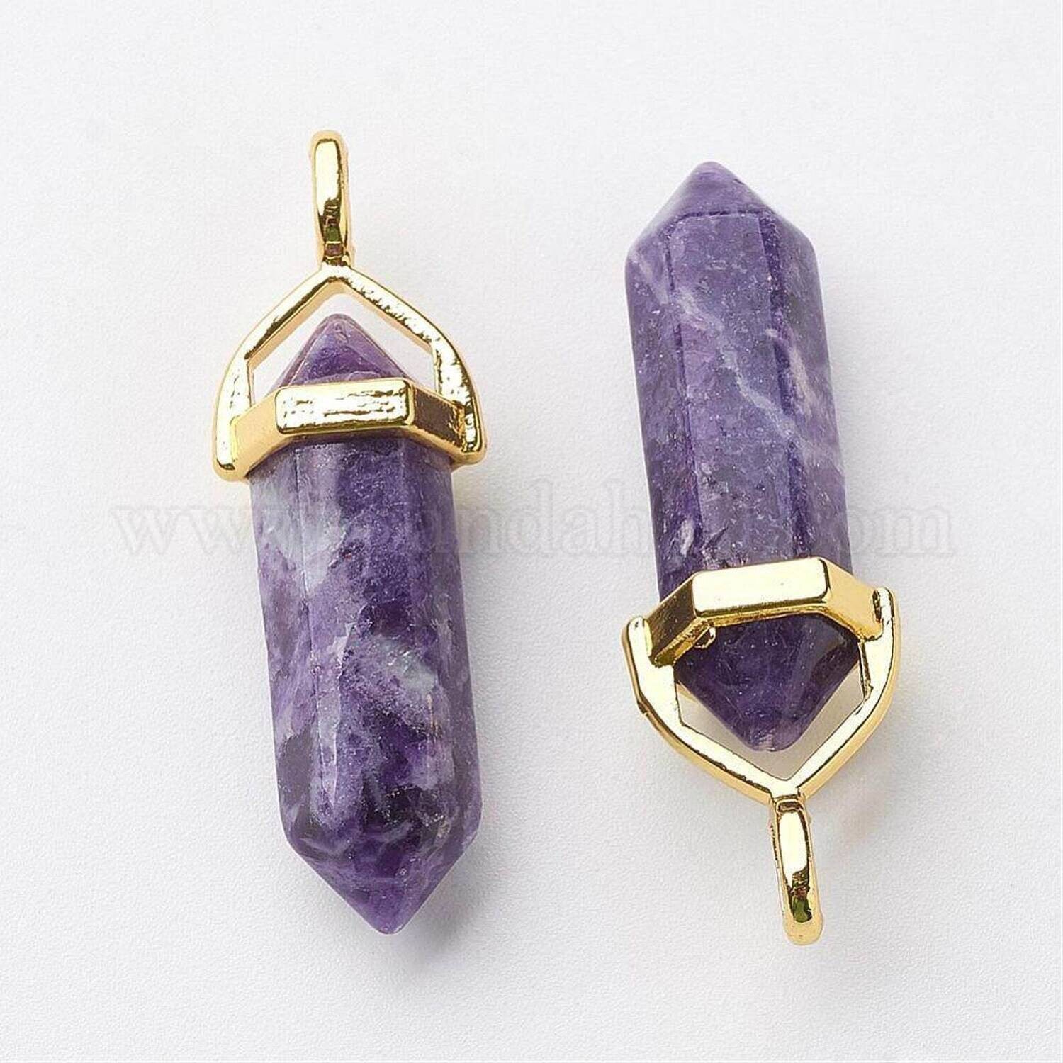 Two Charoite Crystal Double Terminated Pendants Spiritual Healing Priority Higher Purpose Priority Tracked Shipping