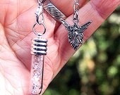 Powerful Herkimer Diamond 1 1/2 inch Pendulum Angel Charm 7&quot; chain= raises kundalini - EMF shield Soul Retrieval Divine Blueprint