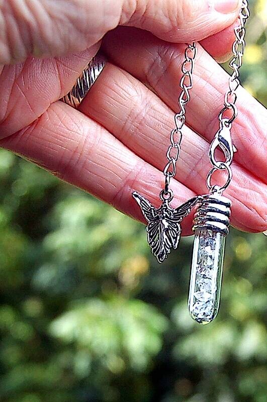 Powerful Herkimer Diamond 1 1/2 inch Pendulum Angel Charm 7&quot; chain= raises kundalini - EMF shield Soul Retrieval Divine Blueprint