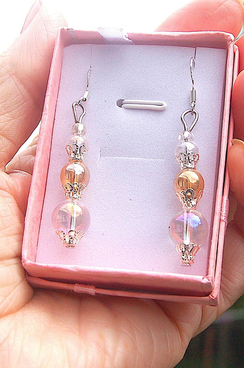 2 " Beautiful Angel Aura and Sunshine Aura Quartz Dangle Earrings Boxed Gift 925 Silver Earloop Angelic Energy