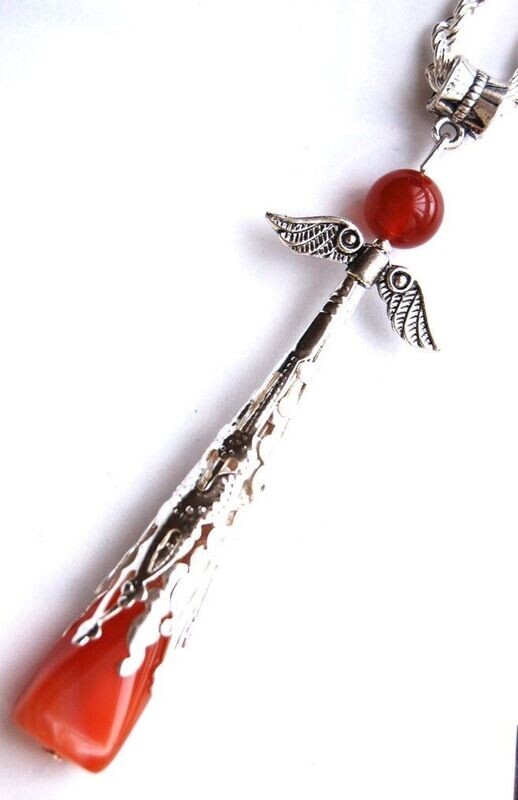 Very Large Ornate Carnelian Crystal Guardian Angel Pendant on Chain - Vitality