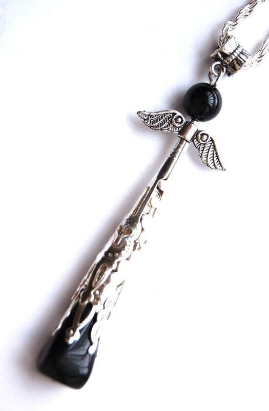 Large Ornate Onyx Crystal Guardian Angel Pendant Box Chain Gift Self Confidence