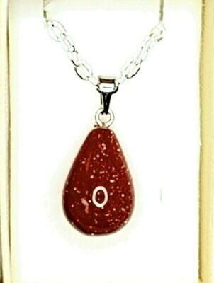 Pretty Goldstone Crystal Pendant Boxed Gift & Chain - Brings Luck
