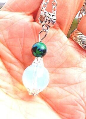 Chrysocolla & Opalite Crystal Pendant on Chain Boxed Gift - Tranquility