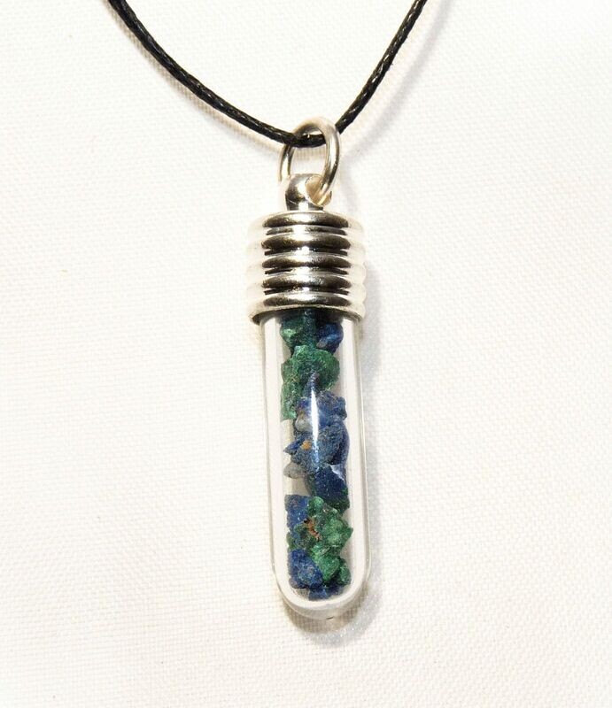 Malachite &amp; Azurite Crystal Vial Pendant- Spirit Guides