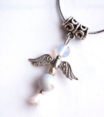 Blue Lace Agate Crystal Guardian Angel Pendant on Silver Cord - Communication