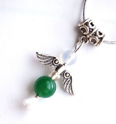 Chrysoprase Crystal Guardian Angel Pendant on Silver Cord - Emotional Stability