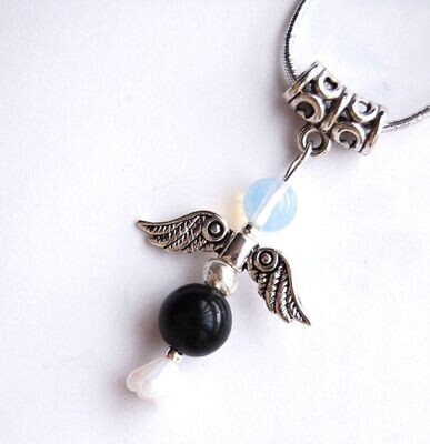 Onyx Crystal Guardian Angel Pendant on Silver Cord - Self Confidence