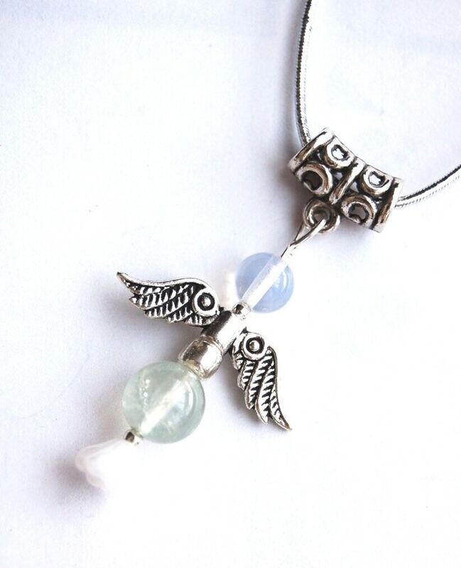 Prehnite Crystal Guardian Angel Pendant on Silver Cord - Healers Healing UK SALE